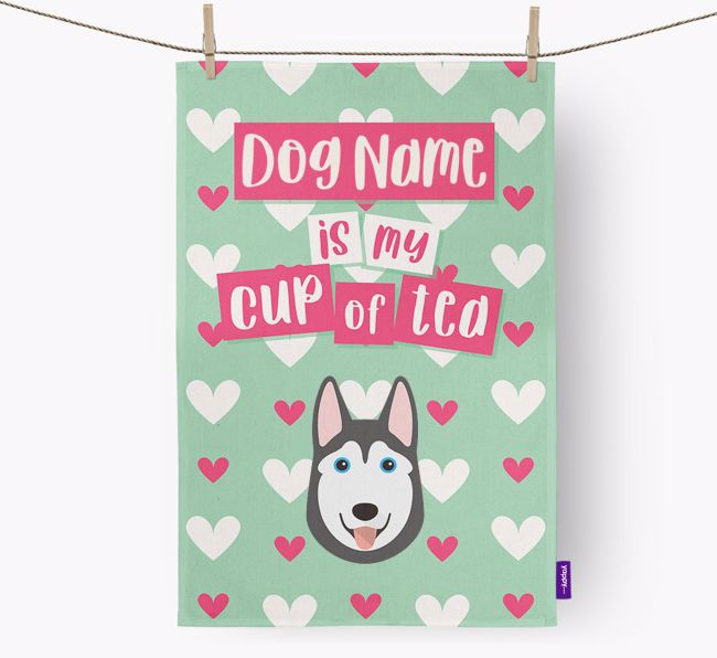 '{dogsName} is my cup of tea' Tea Towel with {breedFullName} Icon